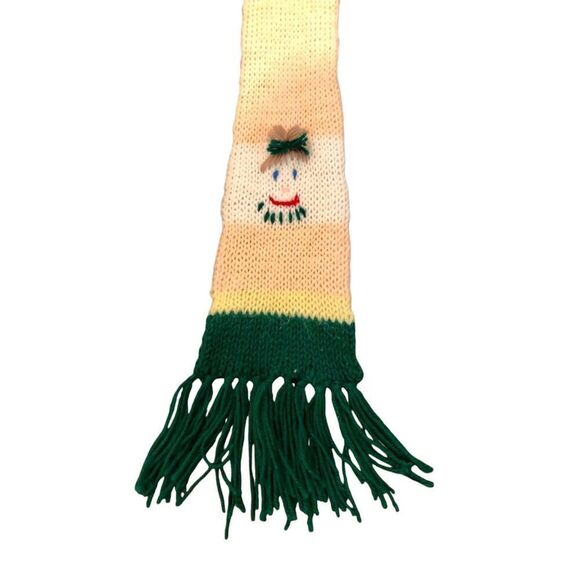 Vintage Handmade Knit Child’s/Small Scarf with Fringe, crocheted girl and boy fa - Picture 2 of 16